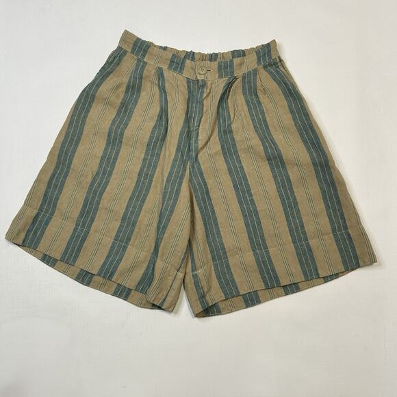 Free People CP Shades Bermuda Shorts Women’s Size Medium Olive Green Blue Stripe - Picture 1 of 9